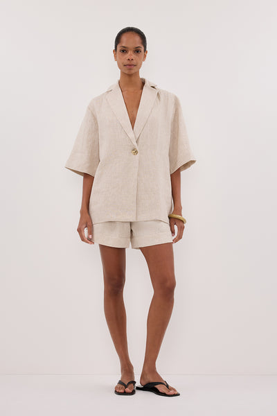 Kristen wearing NALA NATURAL LINEN RESORT SHIRT