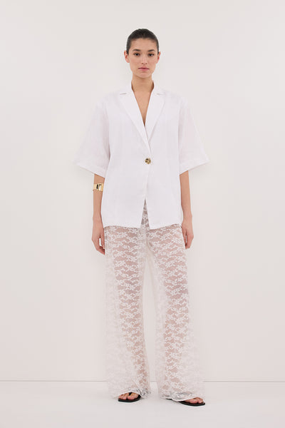 Aude wearing NALA WHITE LINEN RESORT SHIRT