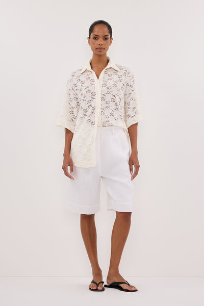 Kristen wearing LOULA WHITE LACE SHIRT