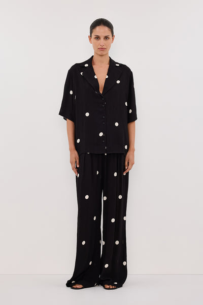 Adrienne wearing LAURA SPOT SHORT SLEEVE SHIRT