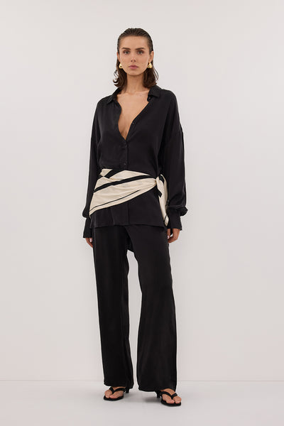 Stas wearing PERCY BLACK SILK LONG SLEEVE SHIRT