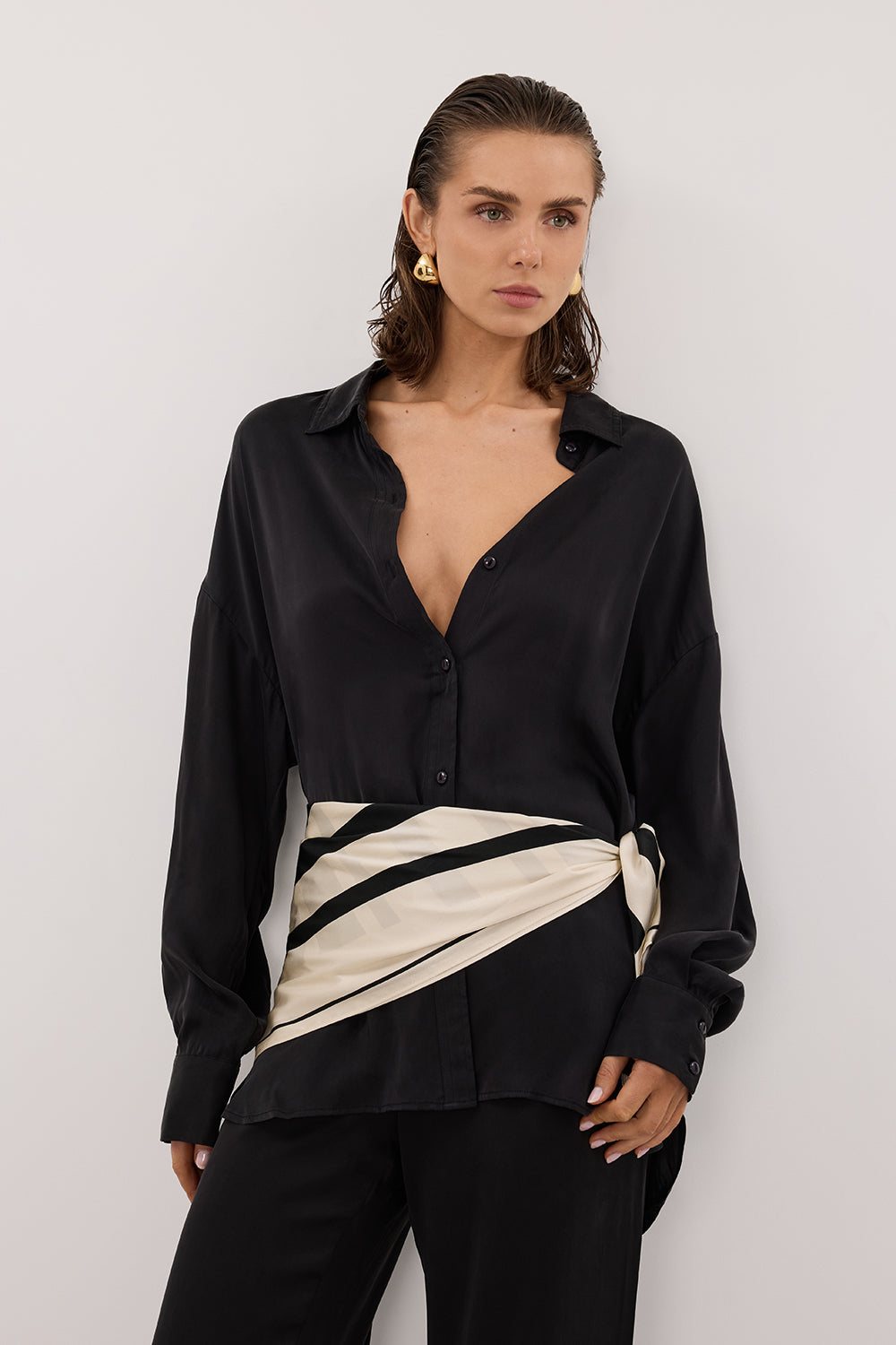 PERCY BLACK SILK LONG SLEEVE SHIRT