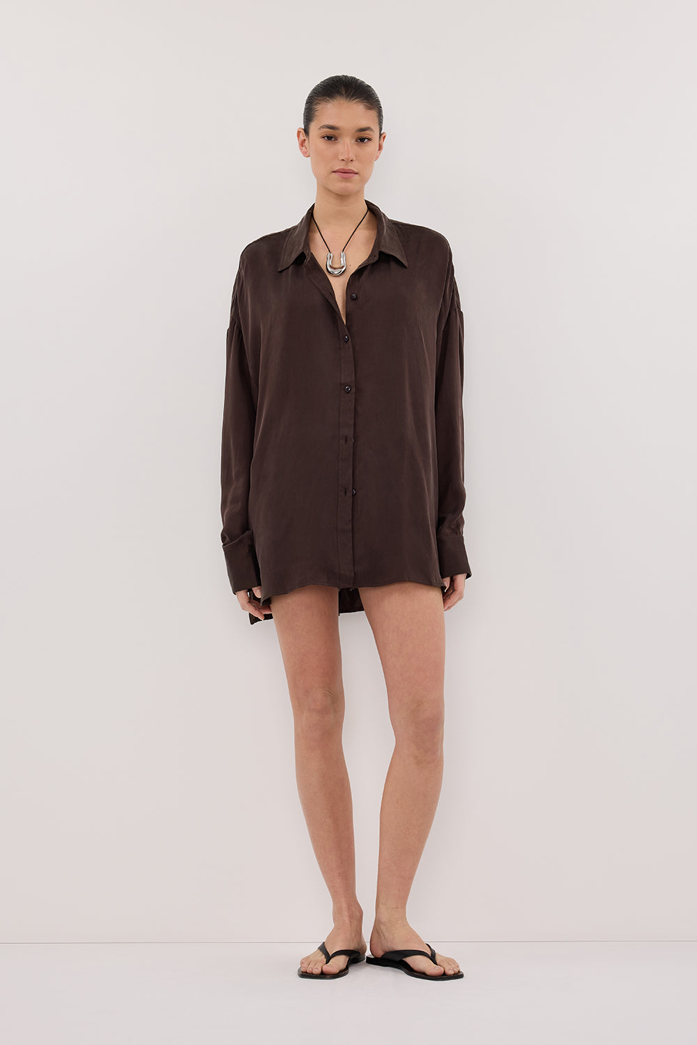 PERCY CHOC SILK LONG SLEEVE SHIRT