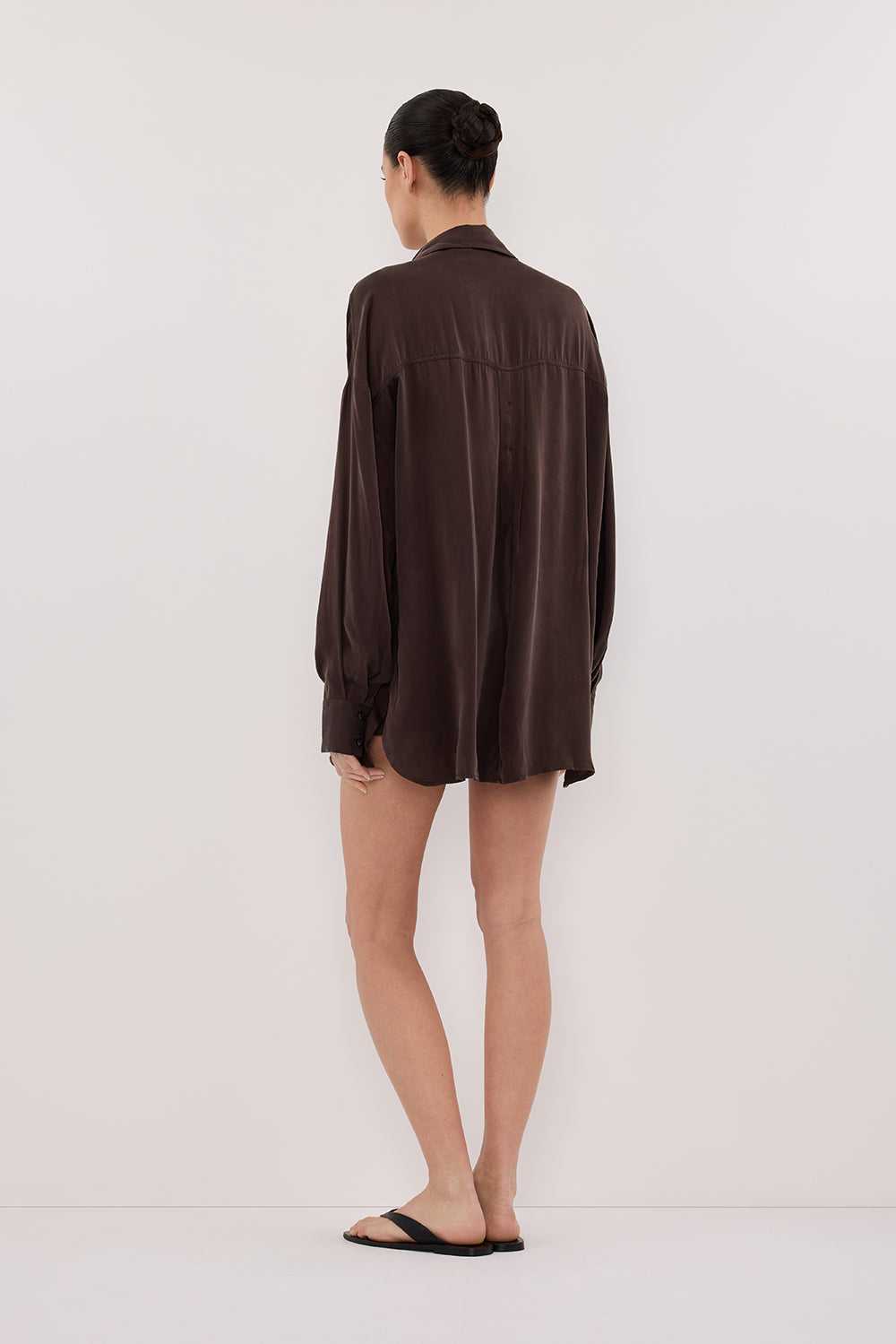PERCY CHOC SILK LONG SLEEVE SHIRT