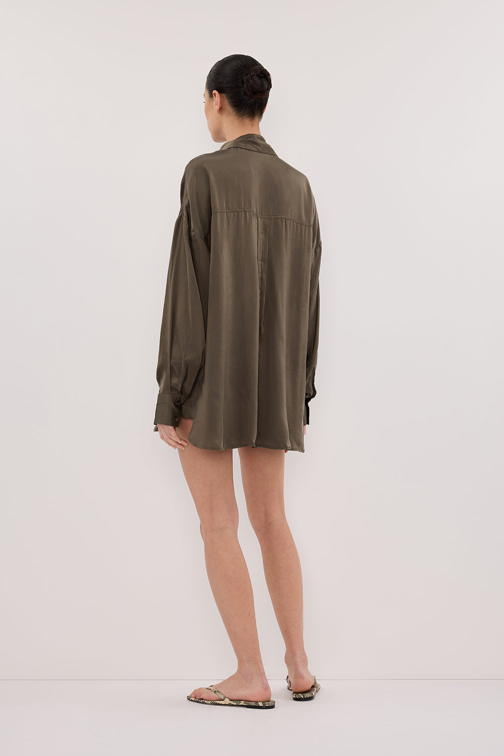 PERCY OLIVE SILK LONG SLEEVE SHIRT