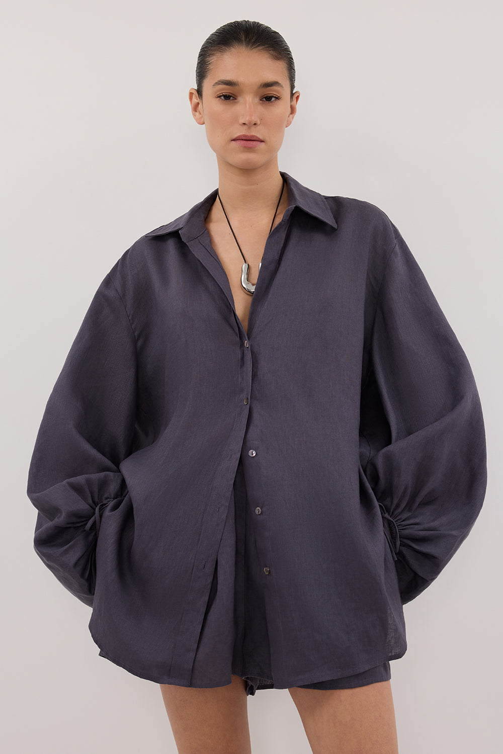 CARLA WASHED INDIGO LINEN SHIRT