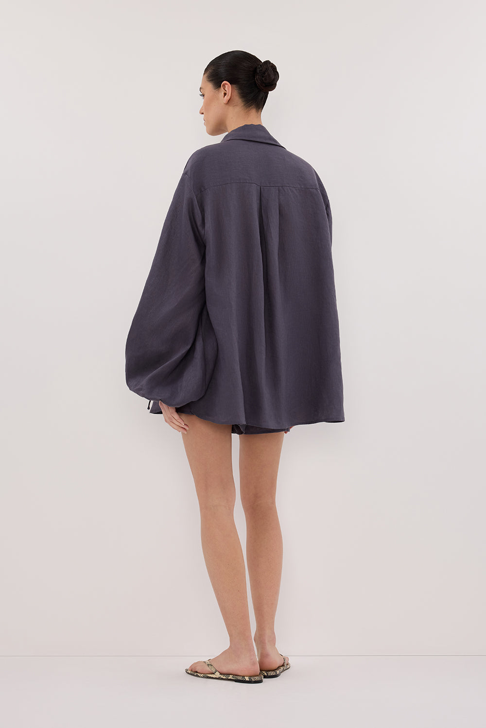 CARLA WASHED INDIGO LONG SLEEVE LINEN SHIRT