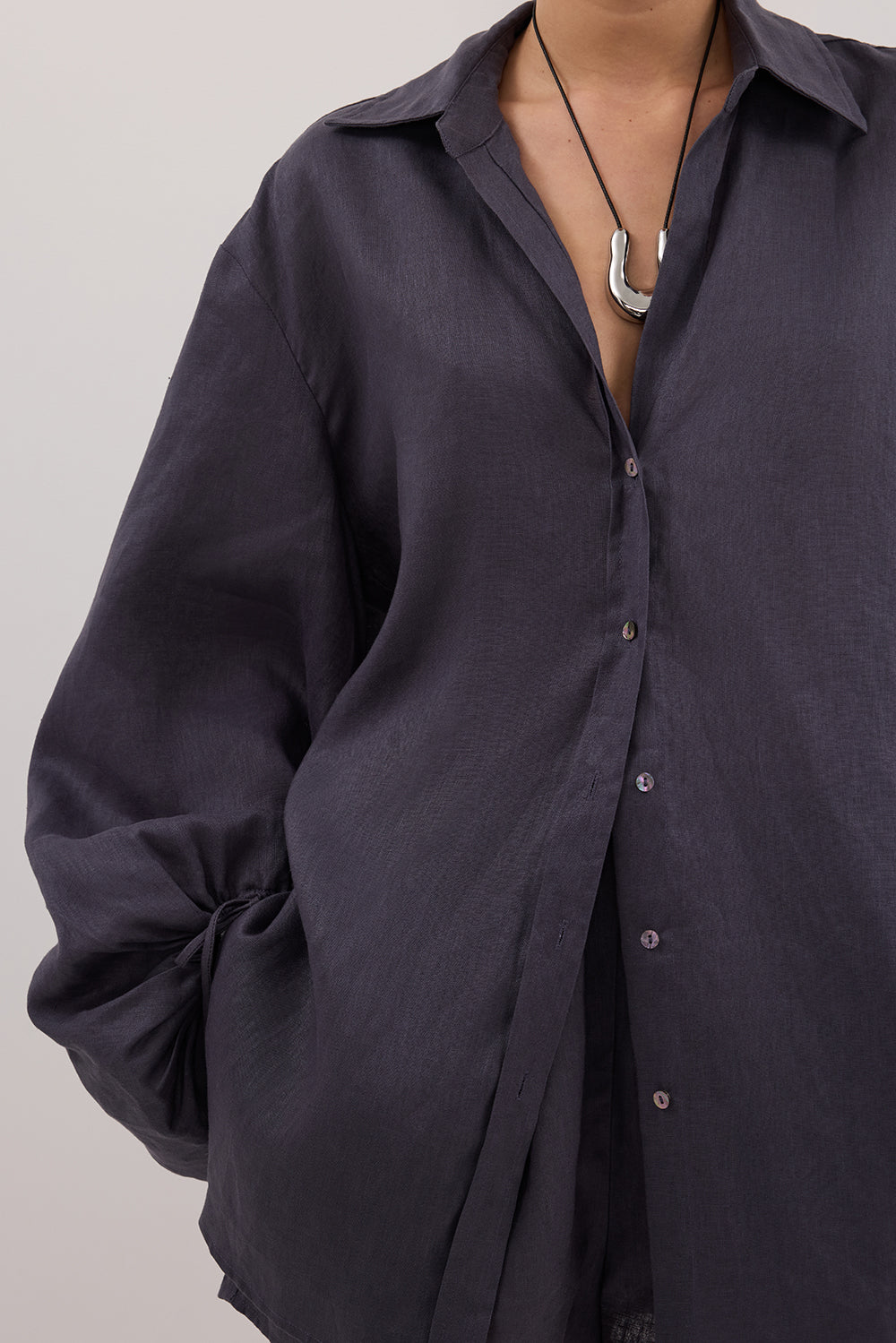 CARLA WASHED INDIGO LONG SLEEVE LINEN SHIRT