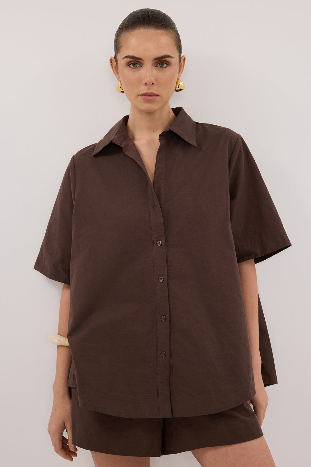 トップス deres half sleeve blouse chocolate ELARA CHOCOLATE SHIRT | Dissh
