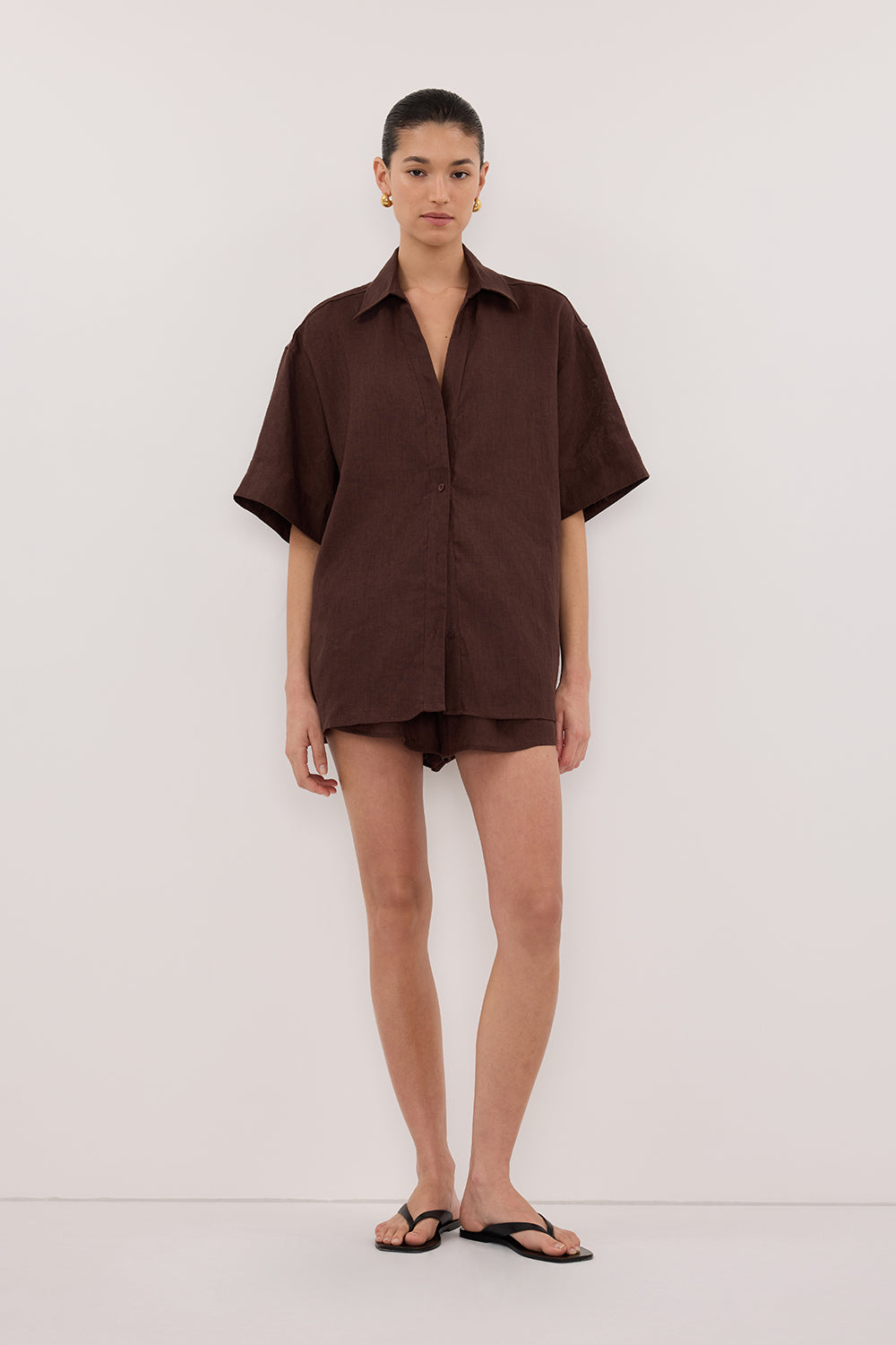 HELENA COCOA OVERSIZED LINEN SHIRT