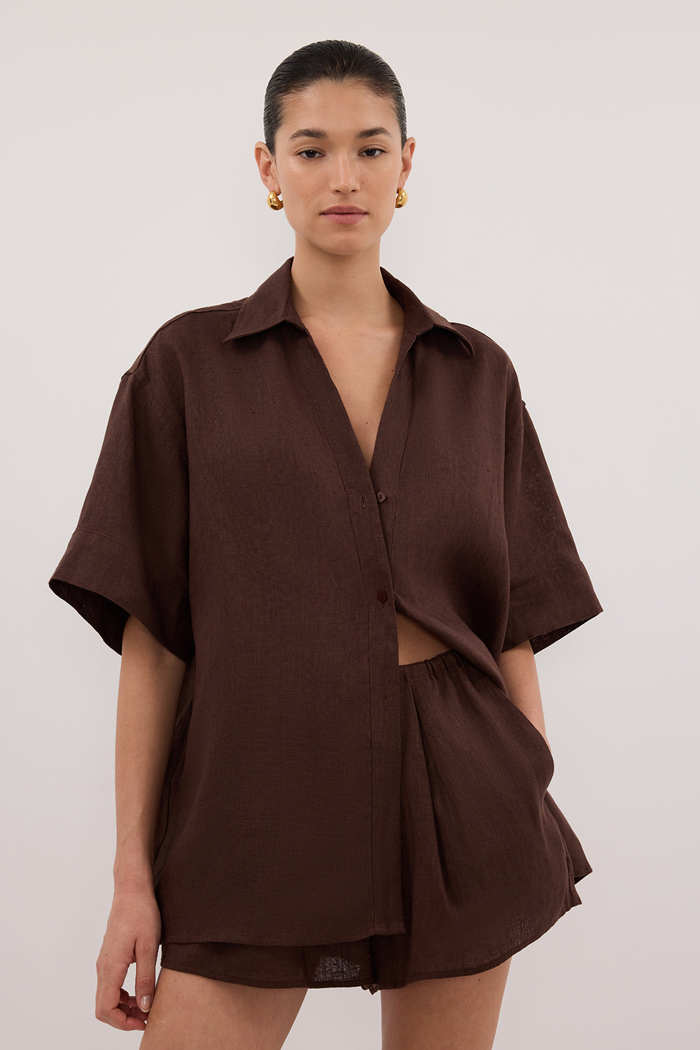 HELENA COCOA OVERSIZED LINEN SHIRT