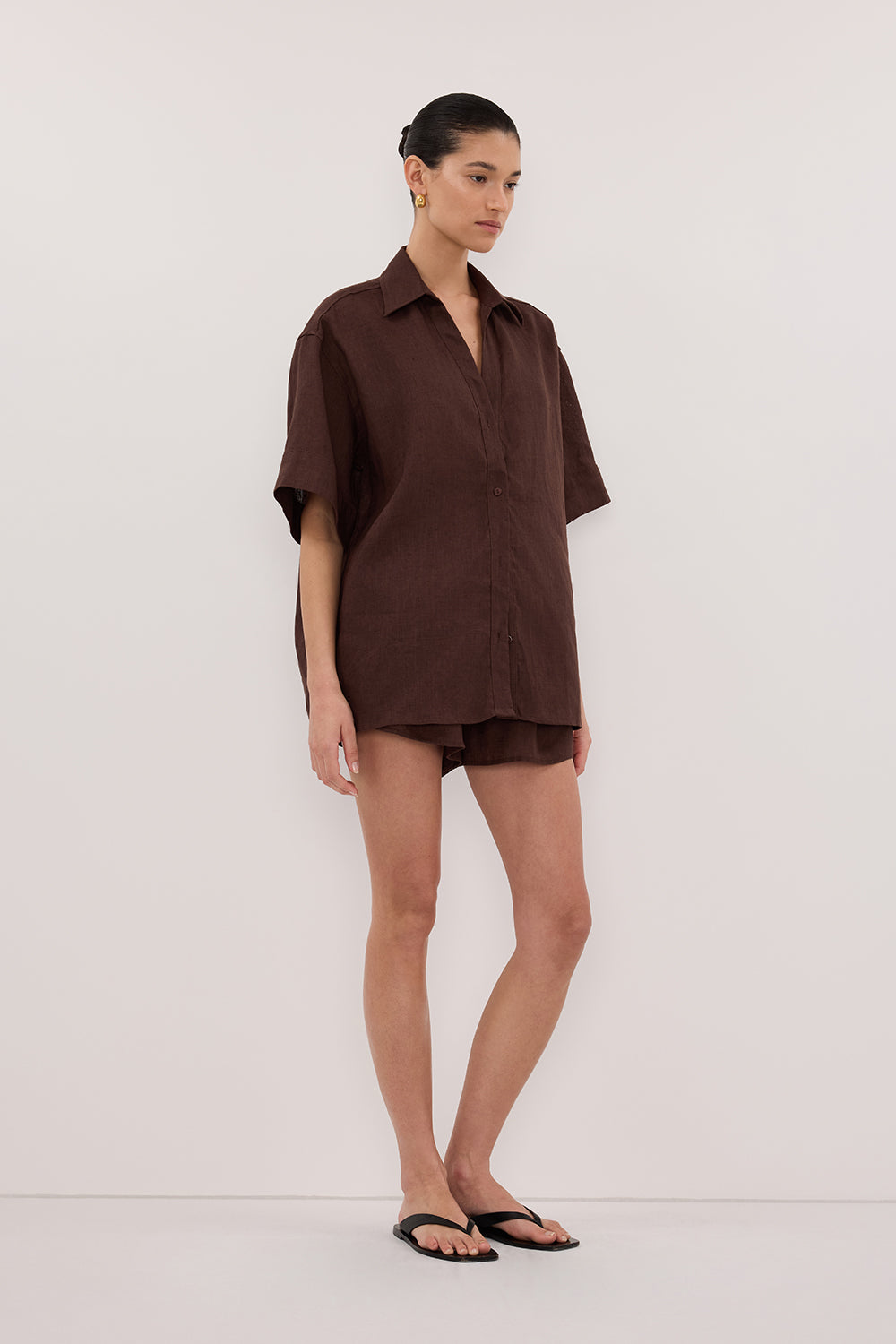 HELENA COCOA OVERSIZED LINEN SHIRT