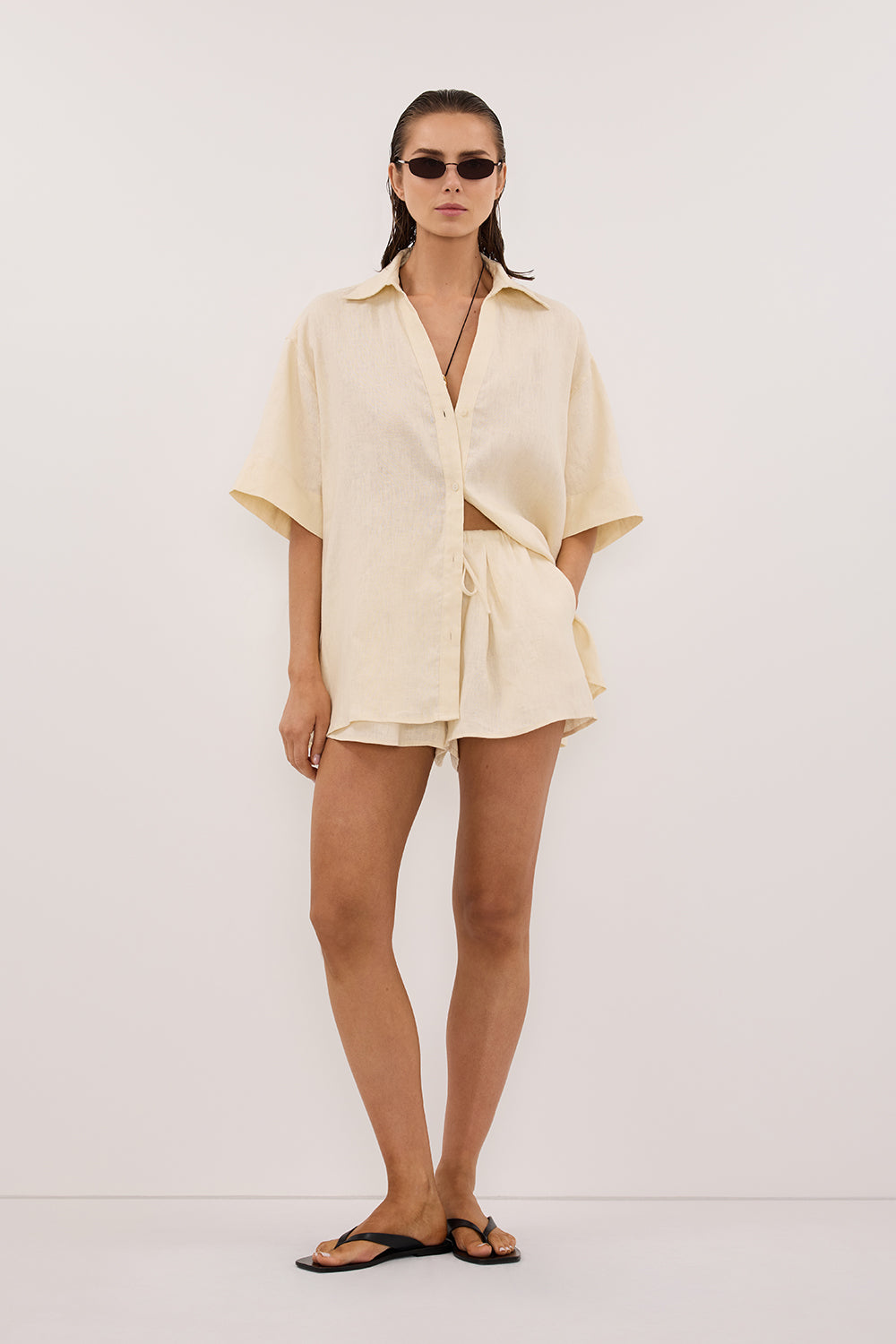 HELENA STRAW OVERSIZED LINEN SHIRT