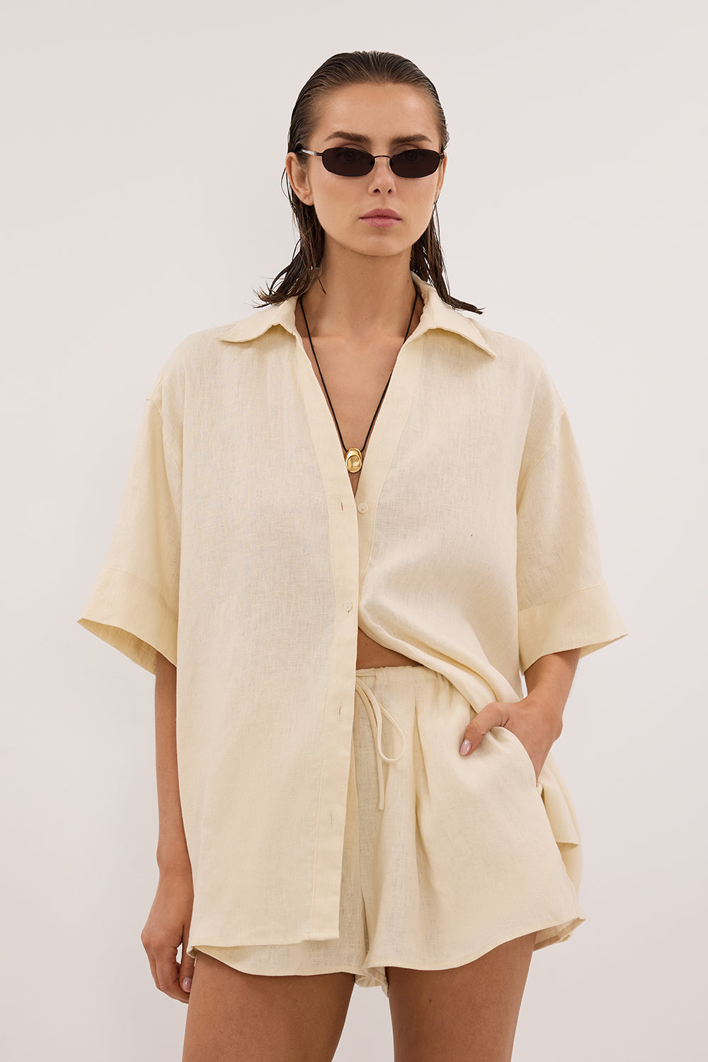 HELENA STRAW OVERSIZED LINEN SHIRT