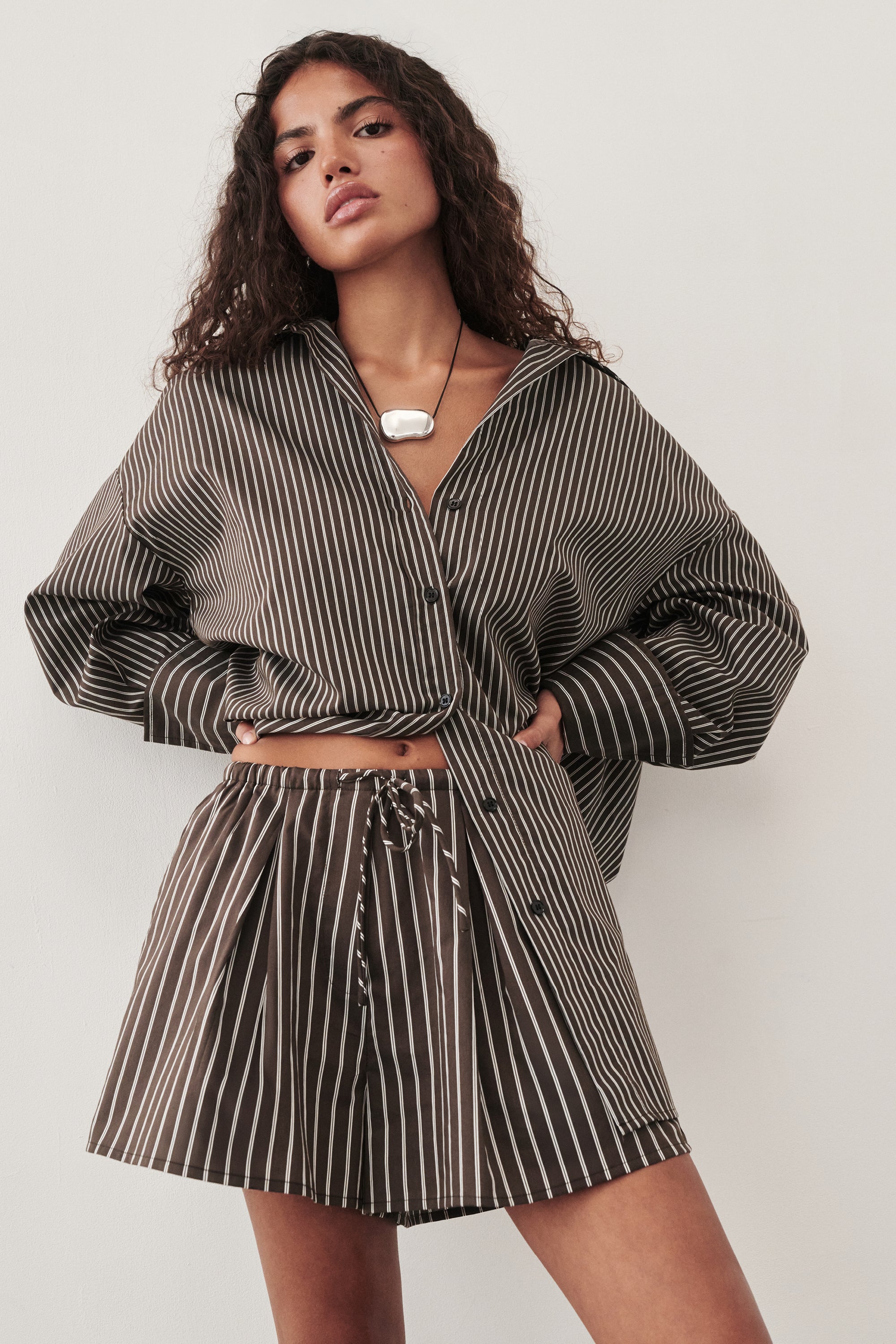 SABLE OVERSIZED BITTER CHOC SILK BLEND SHIRT