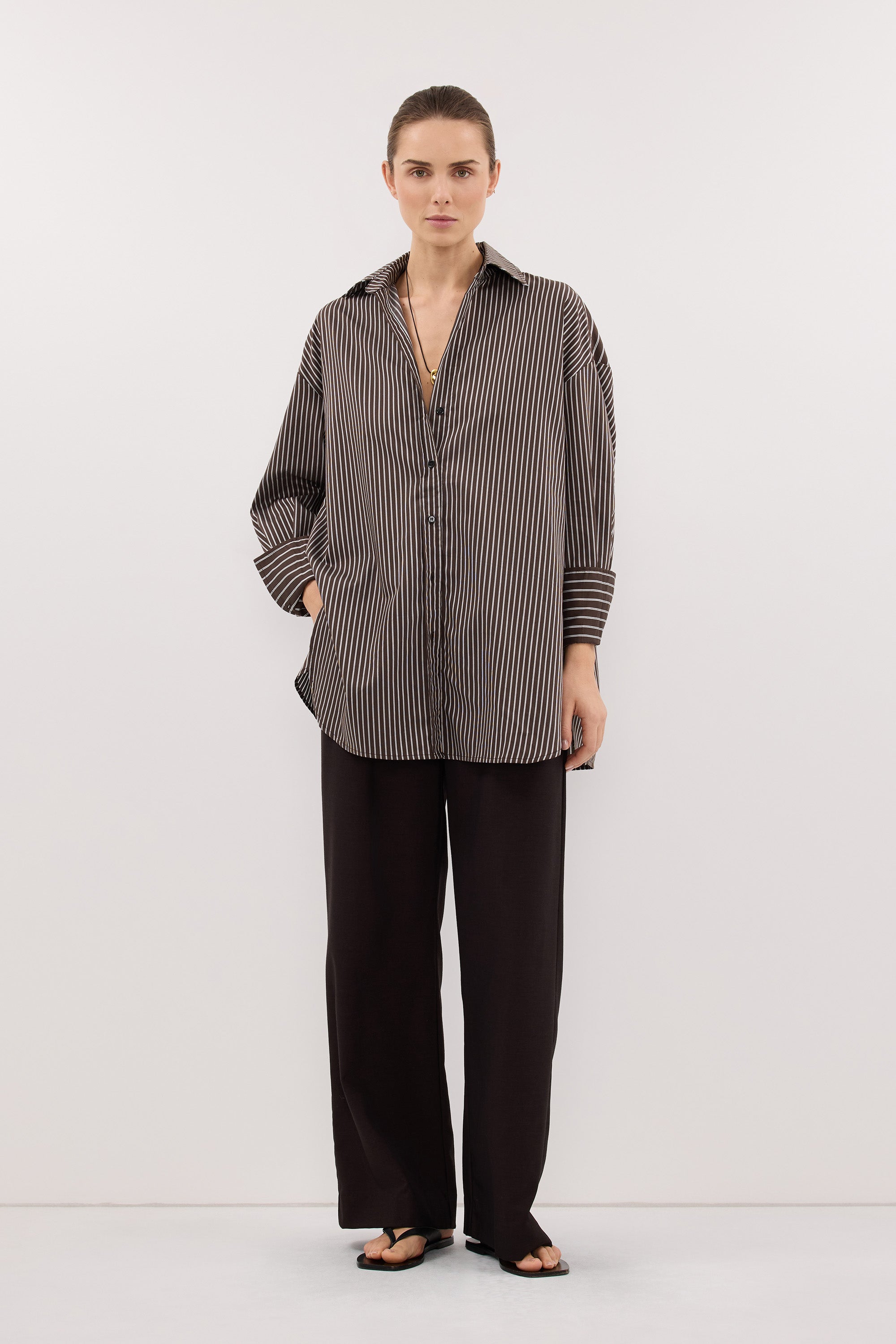 SABLE OVERSIZED BITTER CHOC SILK BLEND SHIRT