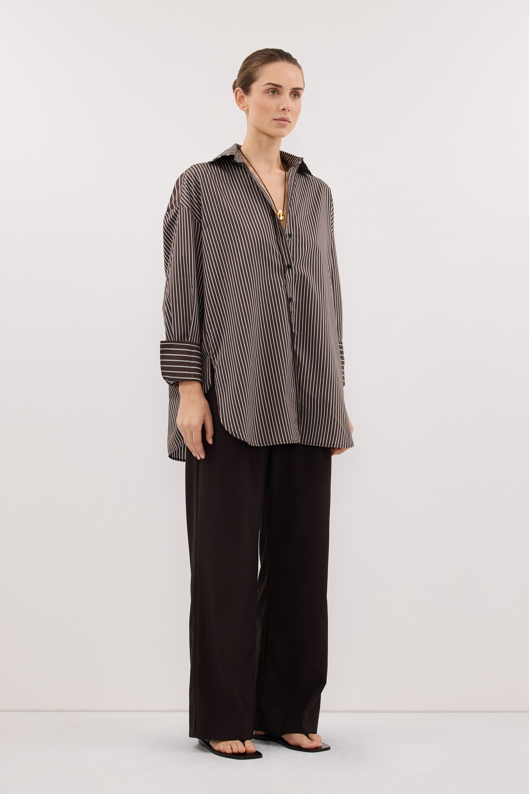 SABLE OVERSIZED BITTER CHOC SILK BLEND SHIRT
