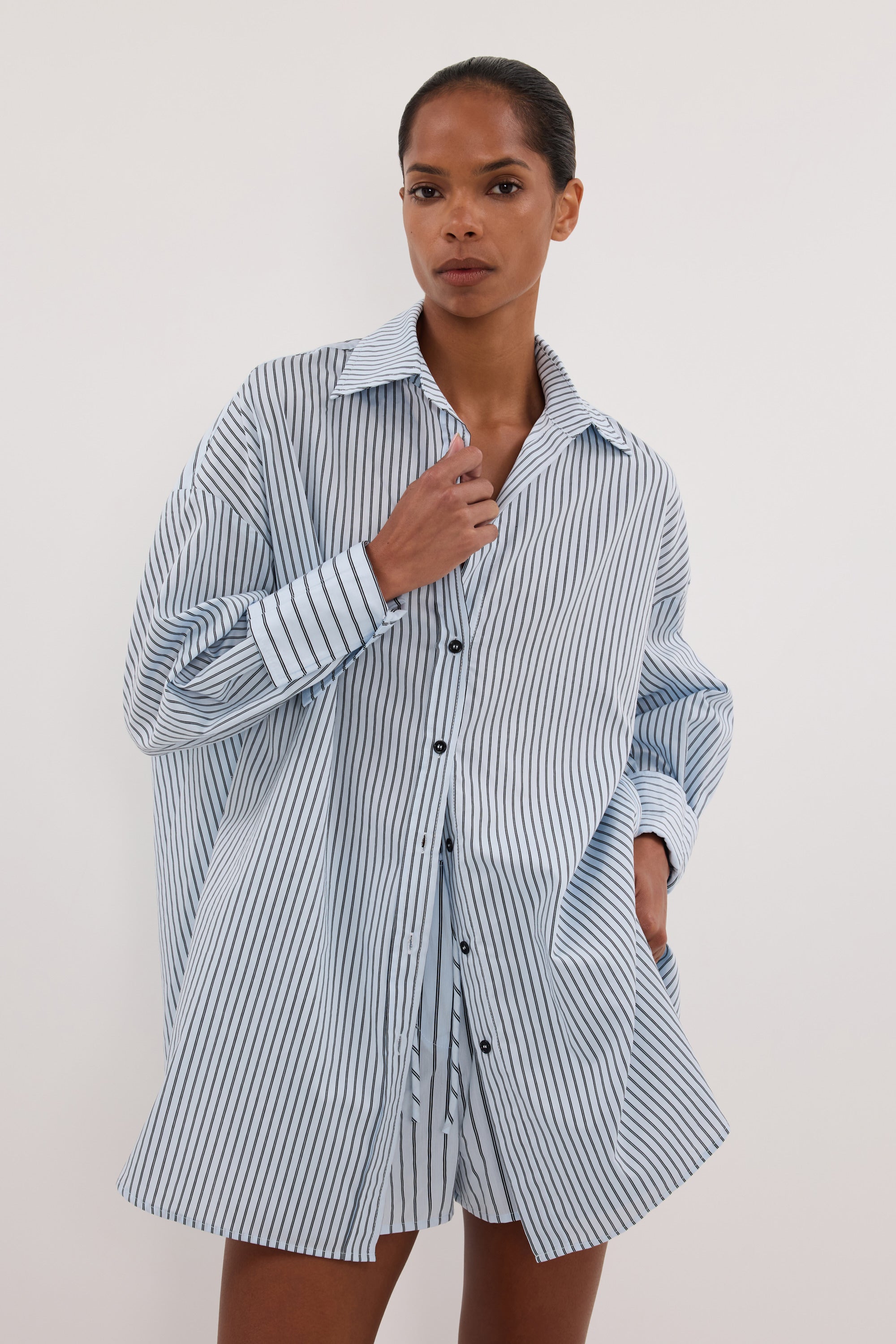 Sable Ice Oversized Silk Blend Shirt in Blue By DISSH | Matching Set Sable Ice Oversized Silk Blend Shirt in Blue By DISSH | Matching Set