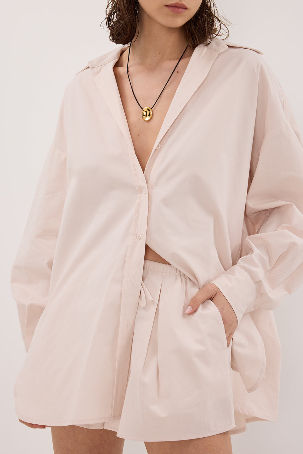 RAQUEL POWDER LONG SLEEVE COTTON POPLIN SHIRT