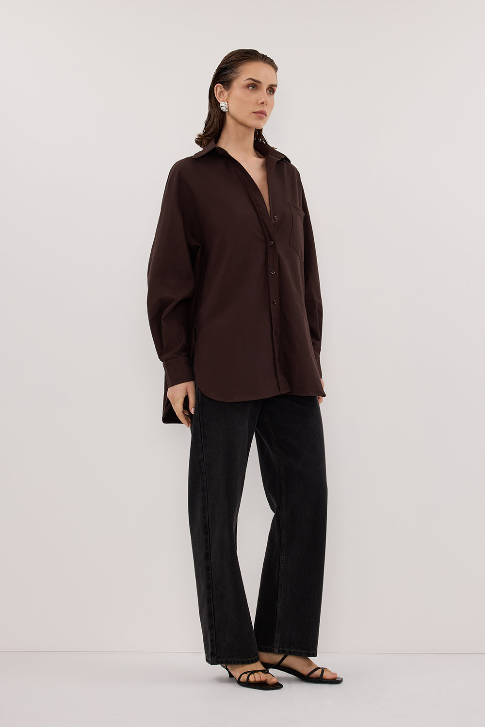 RHEA 2.0 BURNT CHOC OVERSIZED COTTON SHIRT