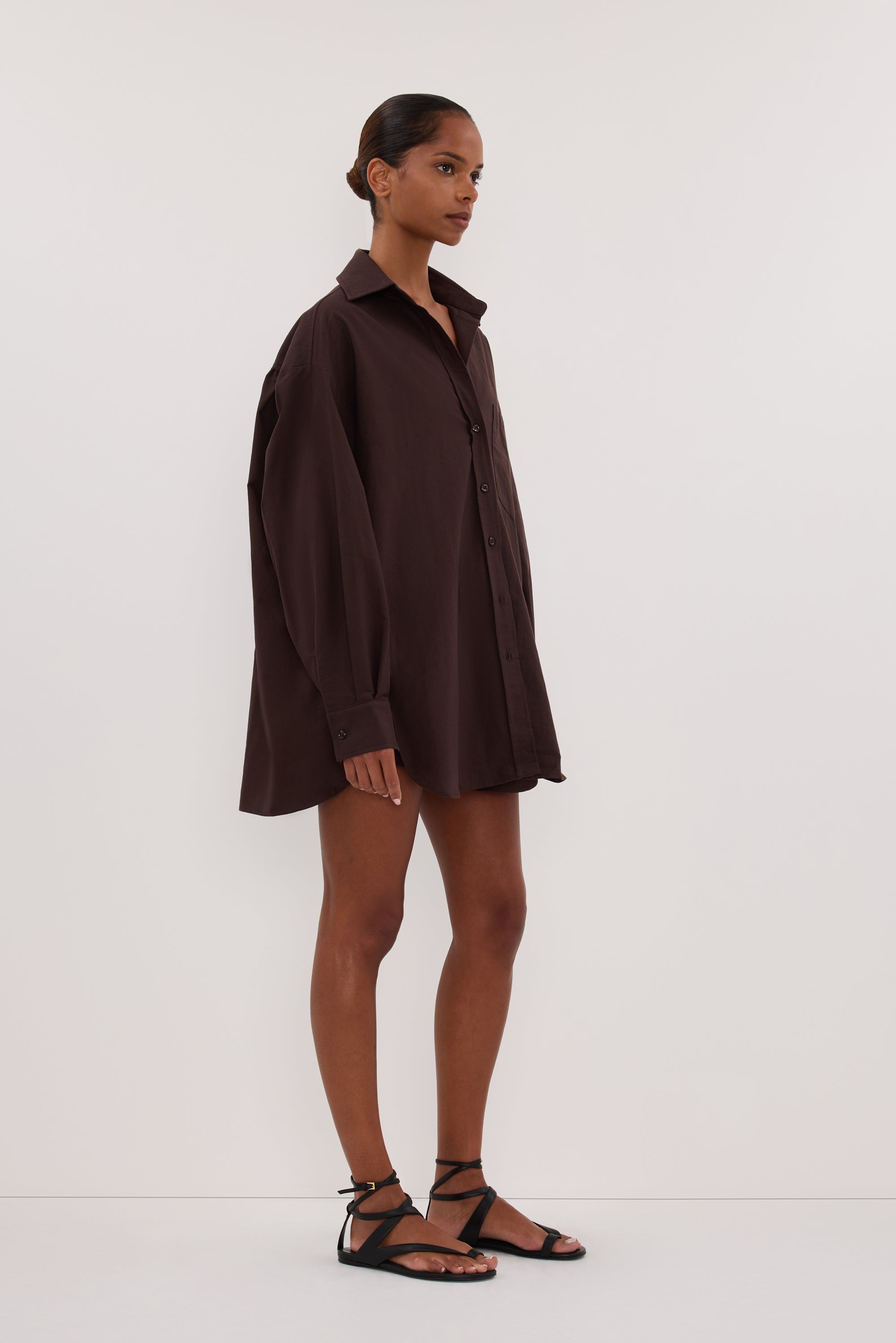トップス deci couture DAMAGE 2WAY OVERSIZED SHIRT RHEA 2.0 BURNT CHOC COTTON SHIRT – DISSH