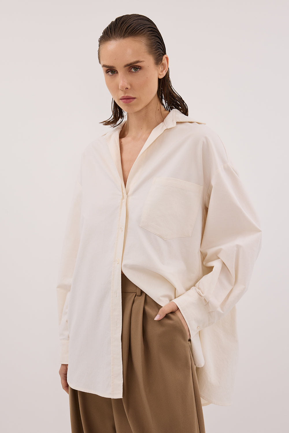 RHEA 2.0 CREAM OVERSIZED COTTON SHIRT