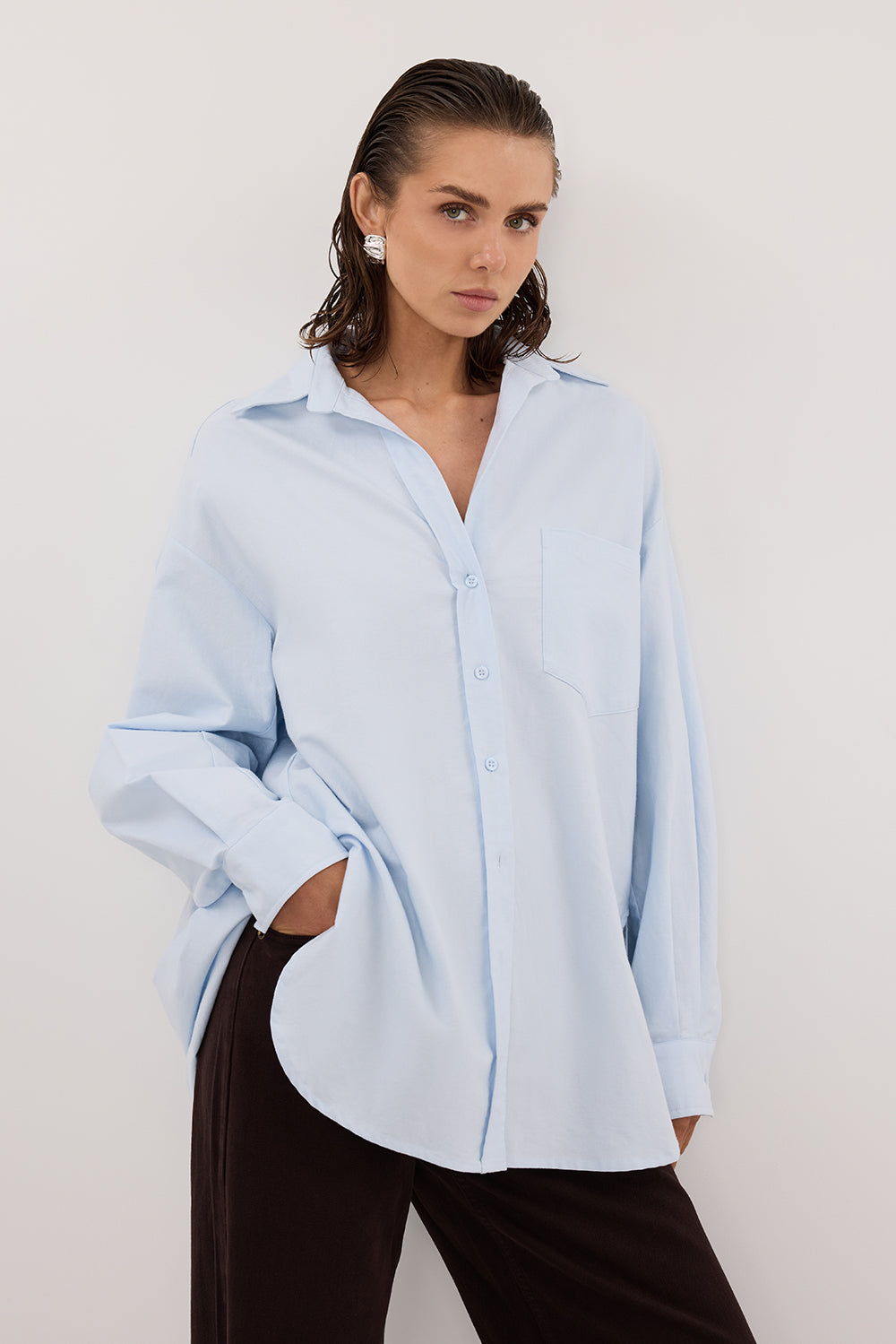 RHEA 2.0 ICE BLUE OVERSIZED COTTON SHIRT