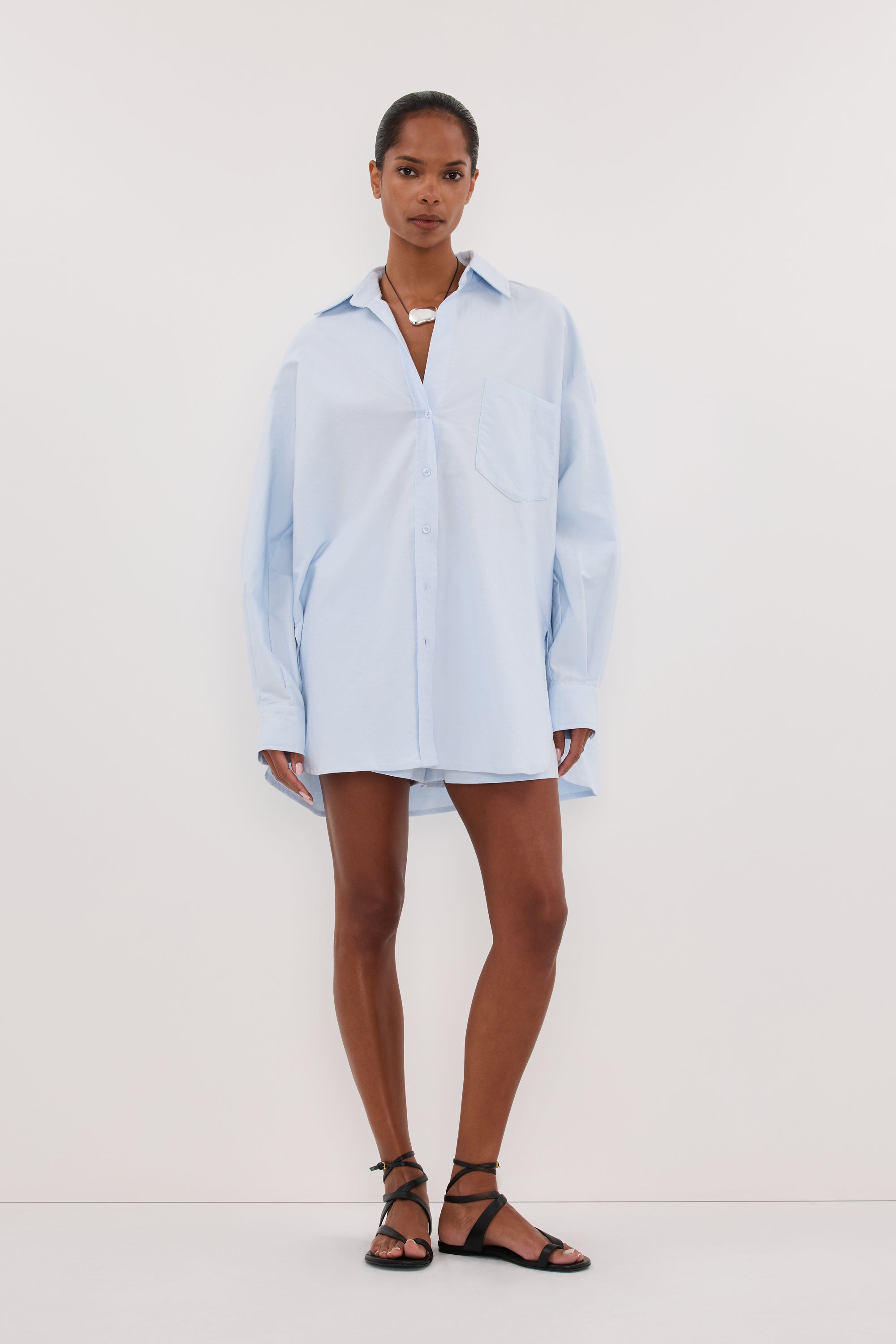 RHEA 2.0 ICE BLUE OVERSIZED COTTON SHIRT