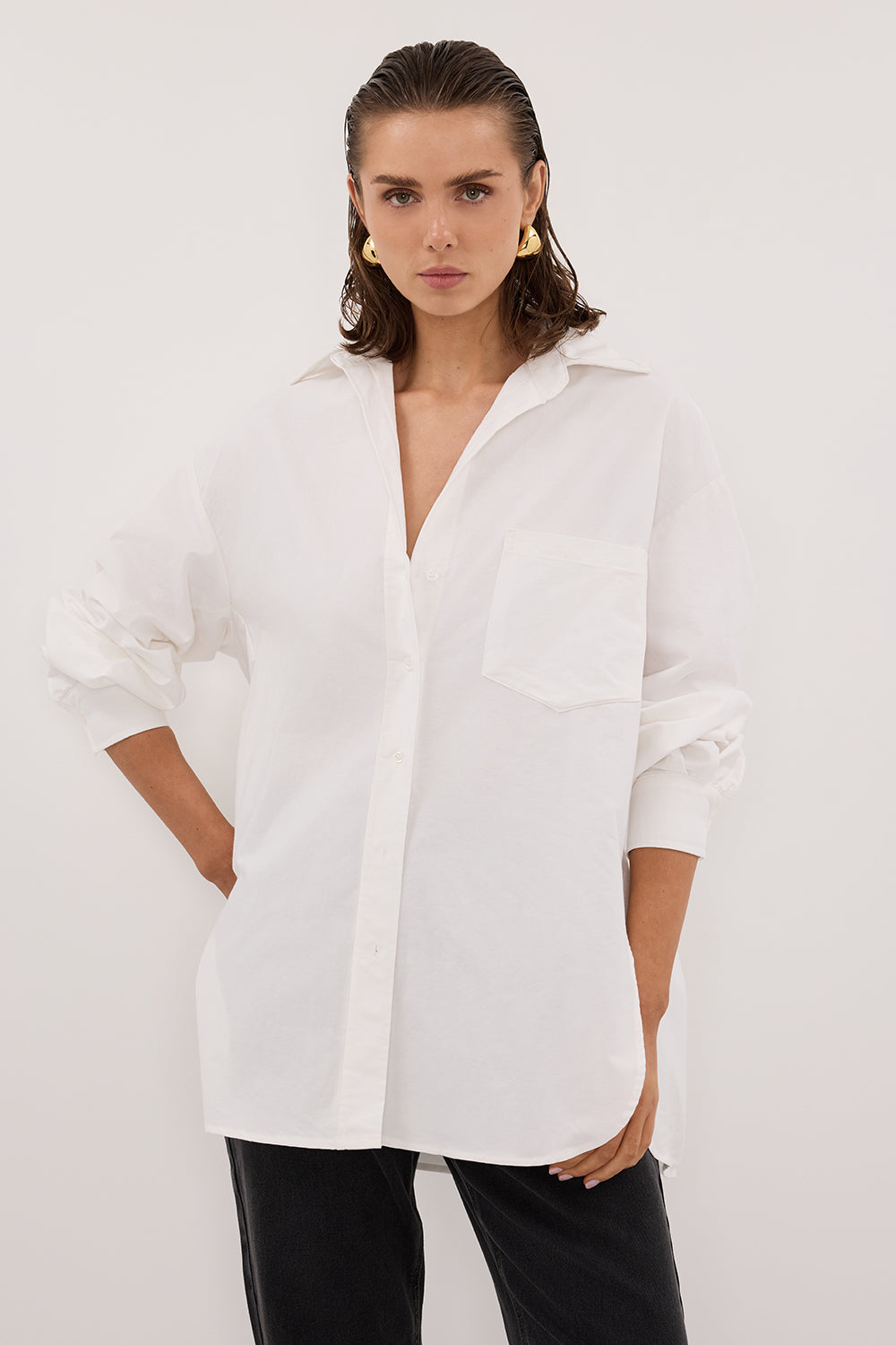 RHEA 2.0 WHITE OVERSIZED COTTON SHIRT