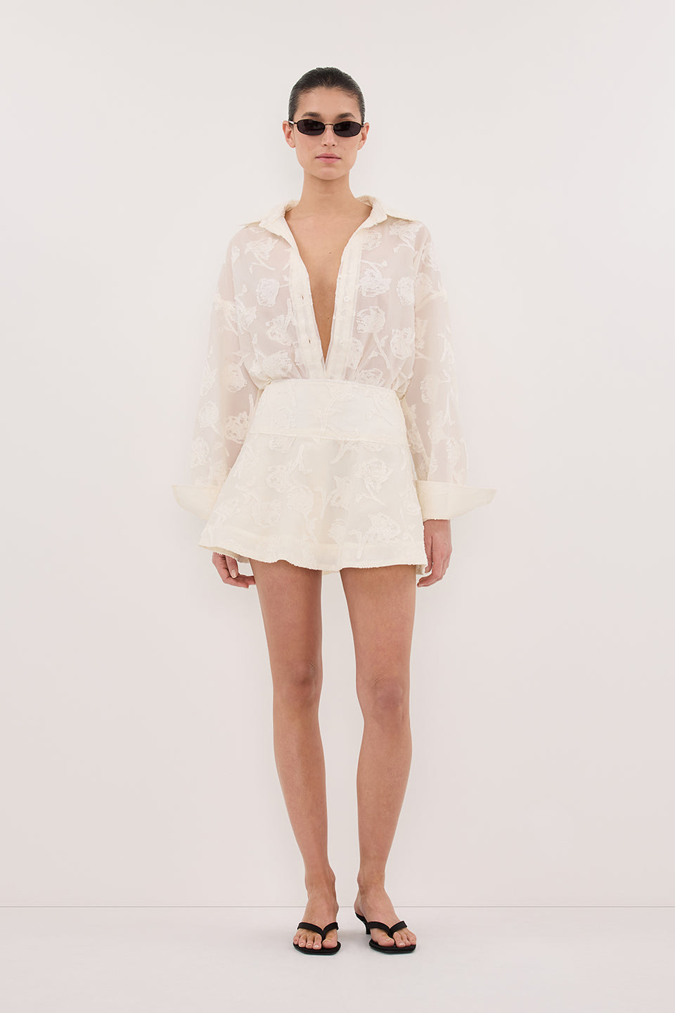 AZALEA OFF WHITE JACQUARD LONG SLEEVE SHIRT