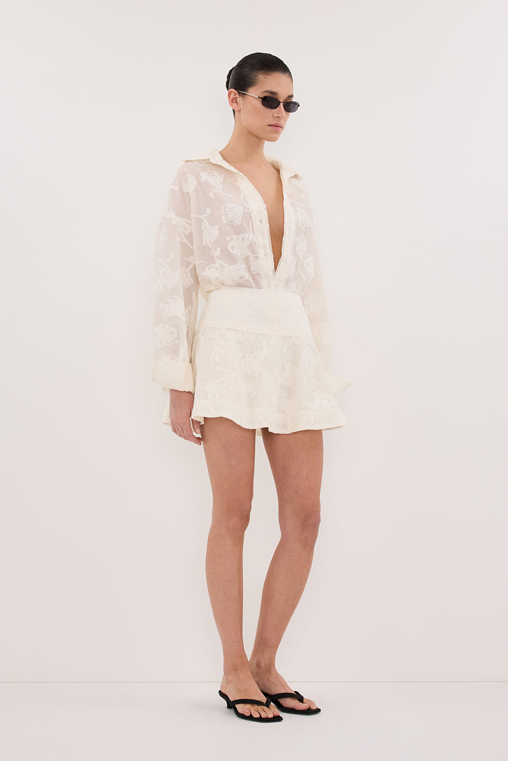 AZALEA OFF WHITE JACQUARD LONG SLEEVE SHIRT