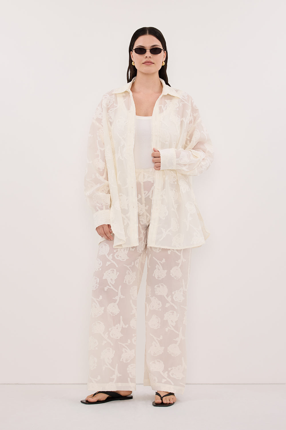 AZALEA OFF WHITE JACQUARD LONG SLEEVE SHIRT