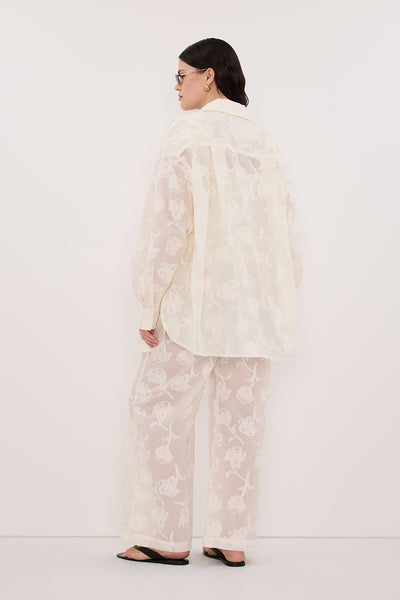 Jasmine wearing AZALEA OFF WHITE JACQUARD LONG SLEEVE SHIRT