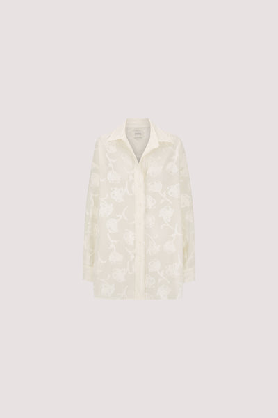 Stas wearing AZALEA OFF WHITE JACQUARD LONG SLEEVE SHIRT