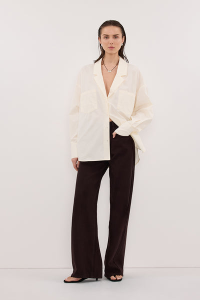 Stas wearing IRENE BUTTER LONG SLEEVE NOTCH COLLAR SHIRT