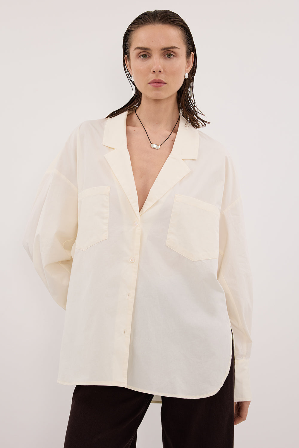 IRENE BUTTER LONG SLEEVE NOTCH COLLAR SHIRT