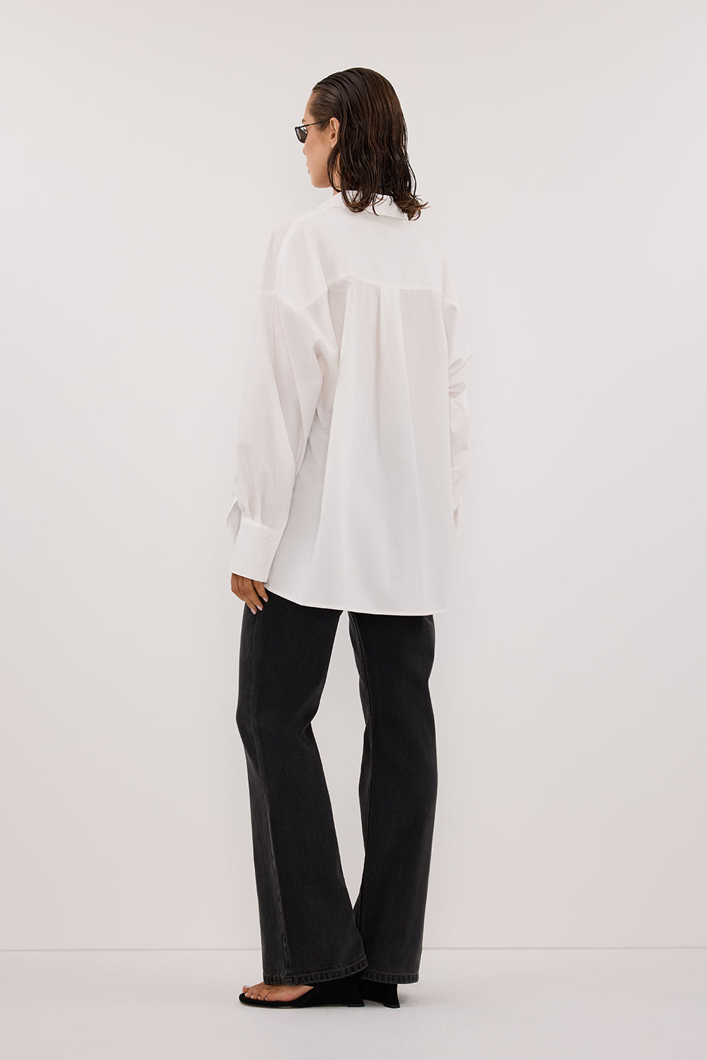 IRENE WHITE LONG SLEEVE NOTCH COLLAR SHIRT