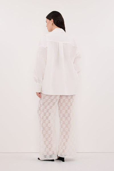 Aude wearing IRENE WHITE LONG SLEEVE NOTCH COLLAR SHIRT