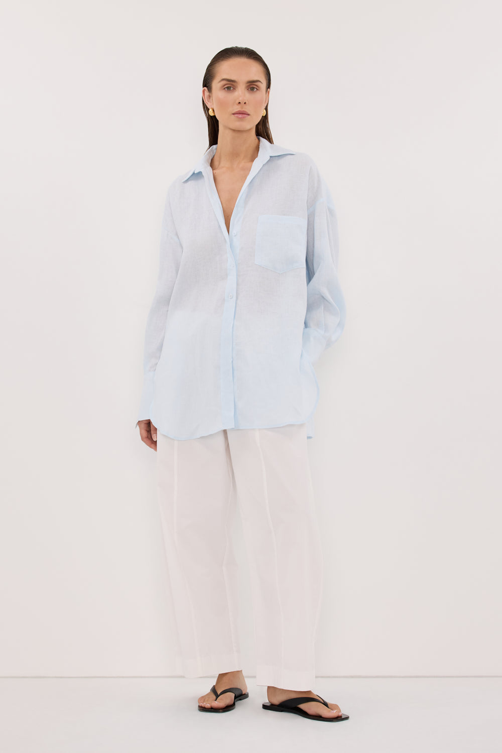 Ellis Long Sleeve Linen Shirt in Ice Blue By DISSH | Matching Set