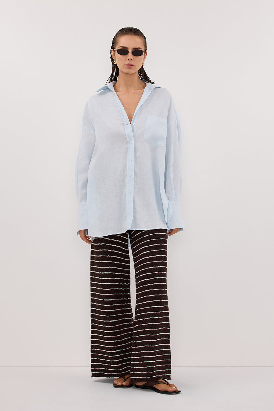 ELLIS ICE BLUE LONG SLEEVE LINEN SHIRT