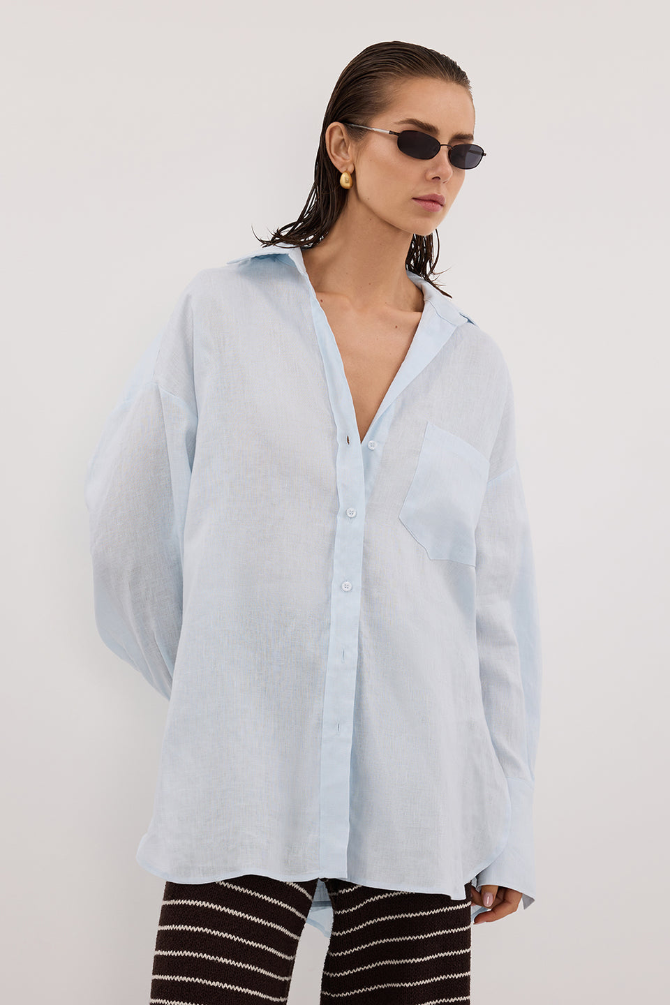 ELLIS ICE BLUE LONG SLEEVE LINEN SHIRT