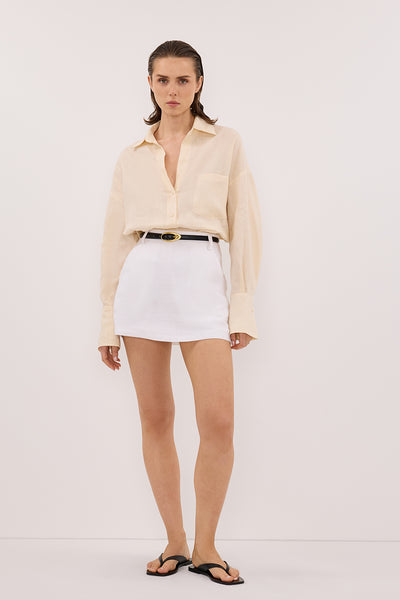 Stas wearing ELLIS SANDSTONE LONG SLEEVE LINEN SHIRT
