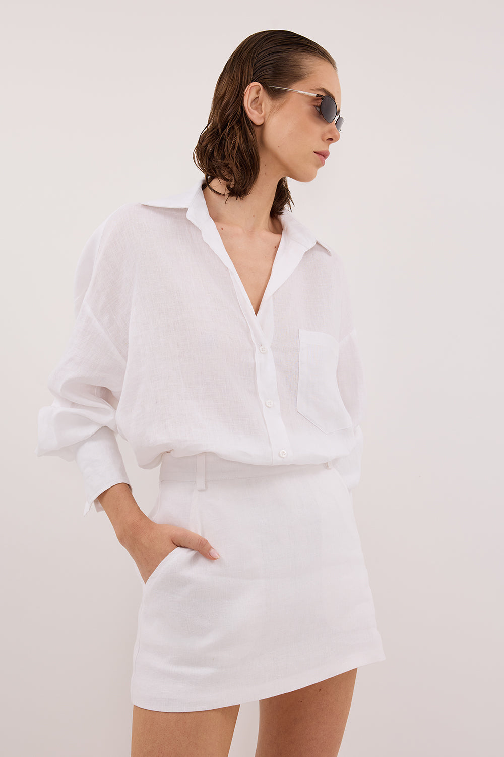 ELLIS WHITE LONG SLEEVE LINEN SHIRT