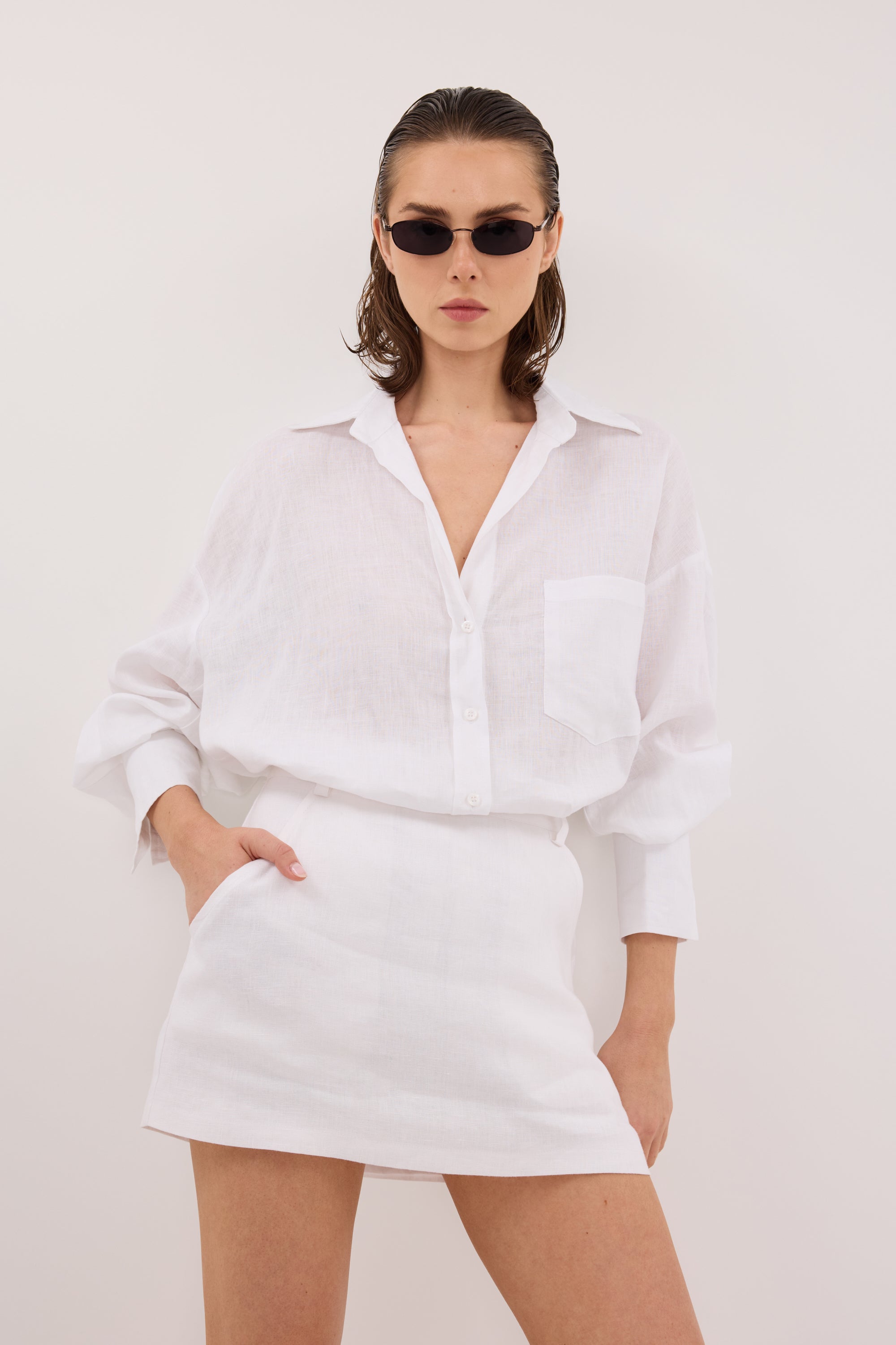 ELLIS WHITE LONG SLEEVE LINEN SHIRT