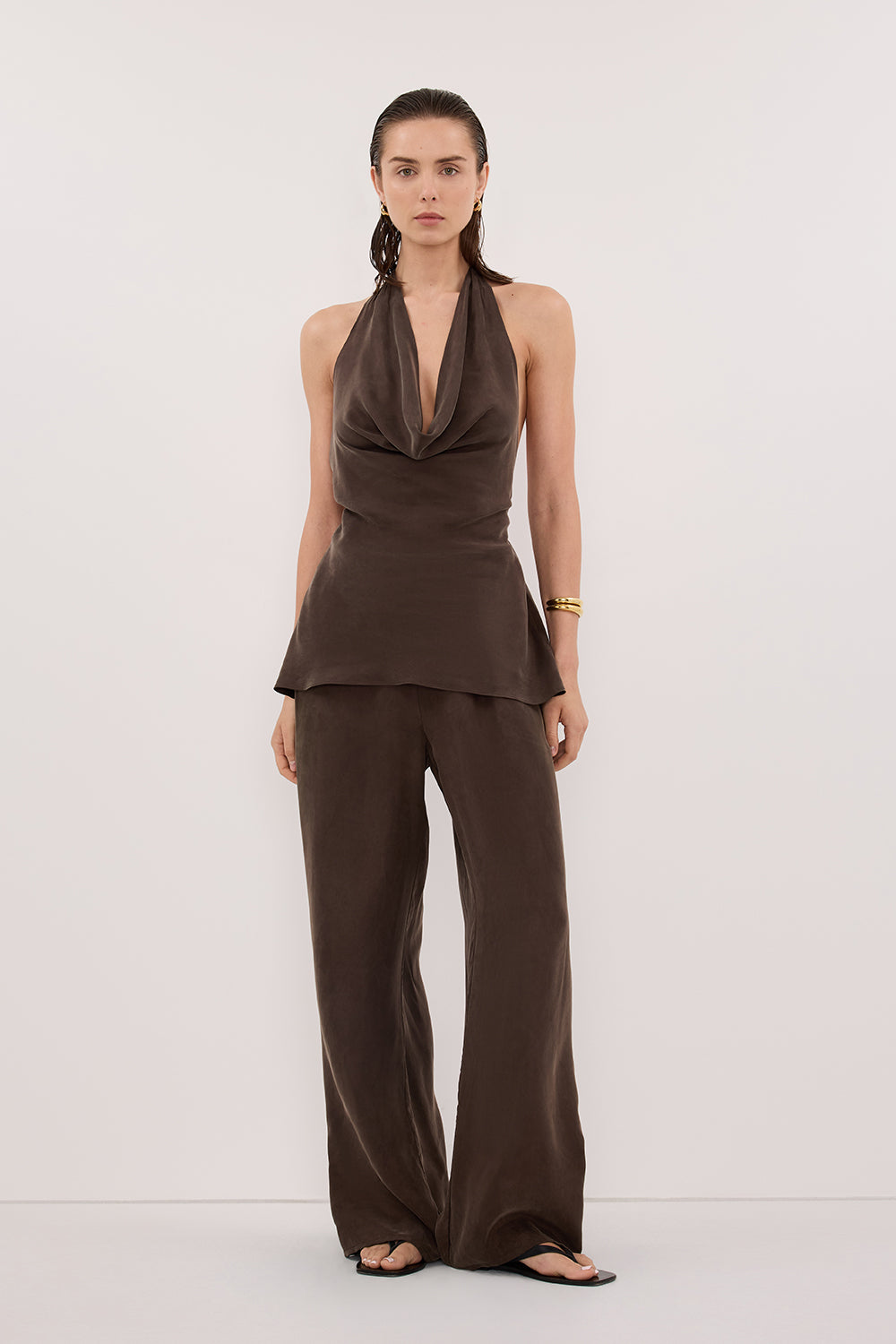 ADDIE BITTER CHOC CUPRO DRAWSTRING PANT