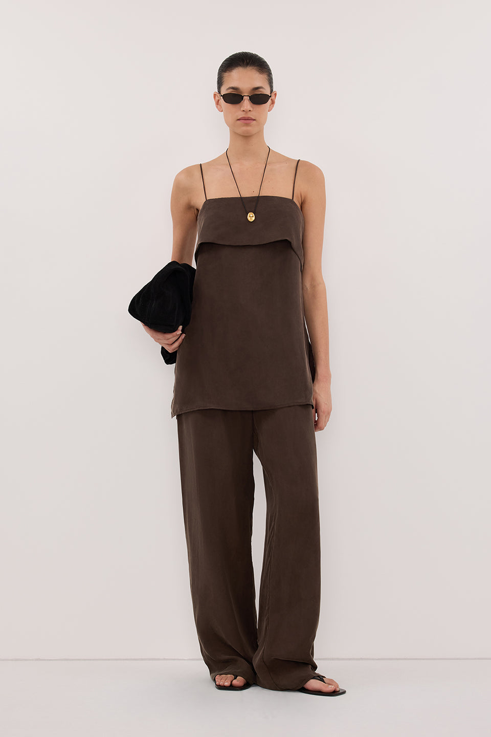 ADDIE BITTER CHOC CUPRO DRAWSTRING PANT