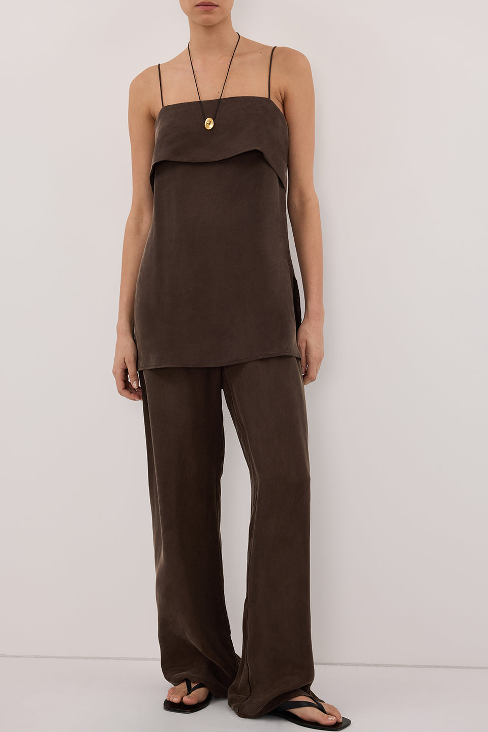 ADDIE BITTER CHOC CUPRO DRAWSTRING PANT