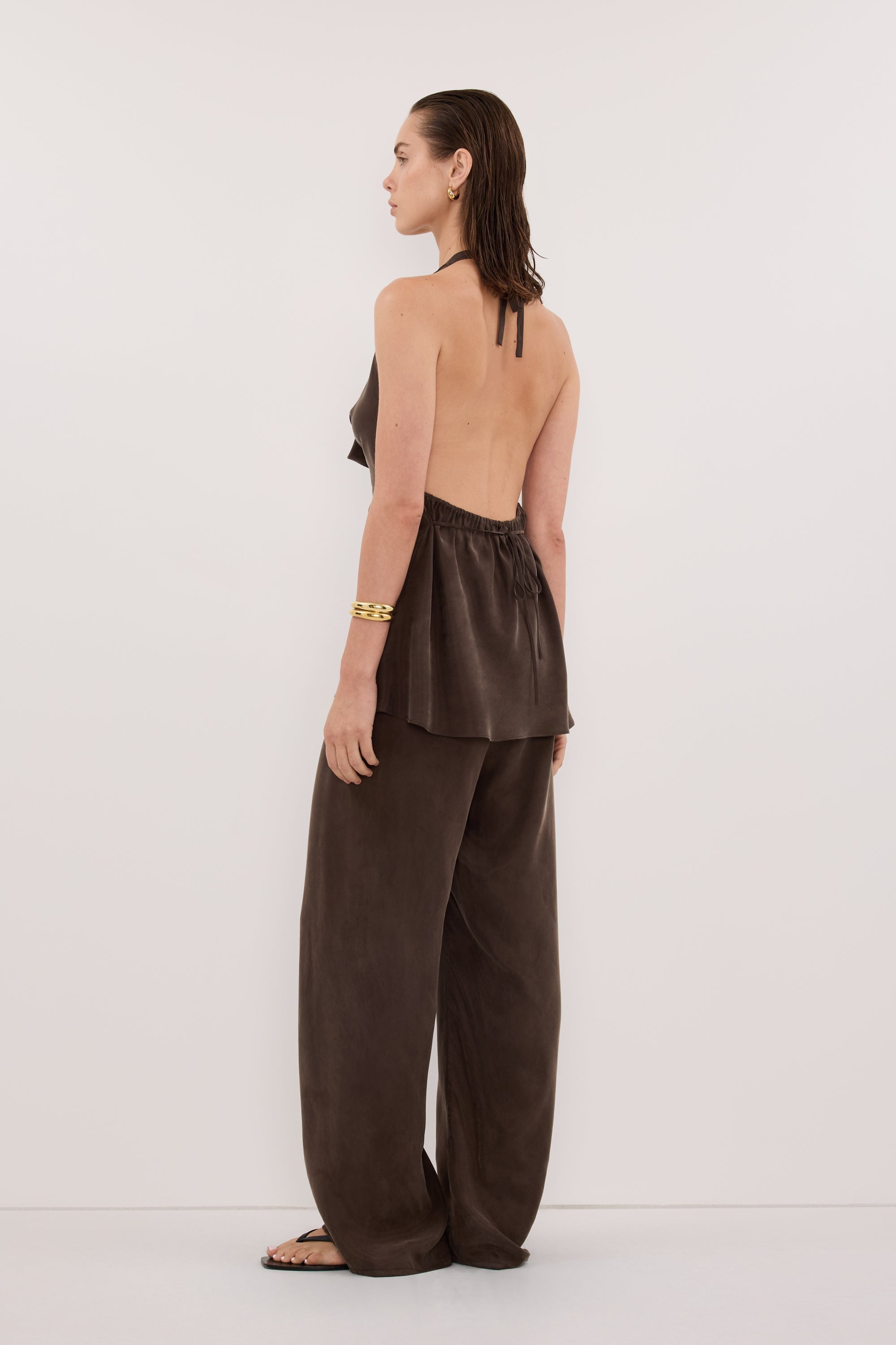 ADDIE BITTER CHOC CUPRO DRAWSTRING PANT