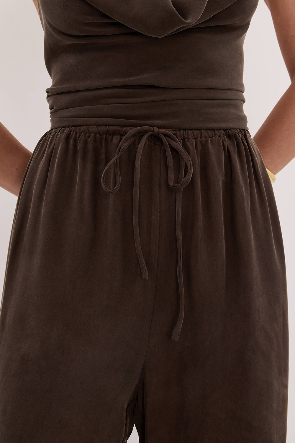 ADDIE BITTER CHOC CUPRO DRAWSTRING PANT