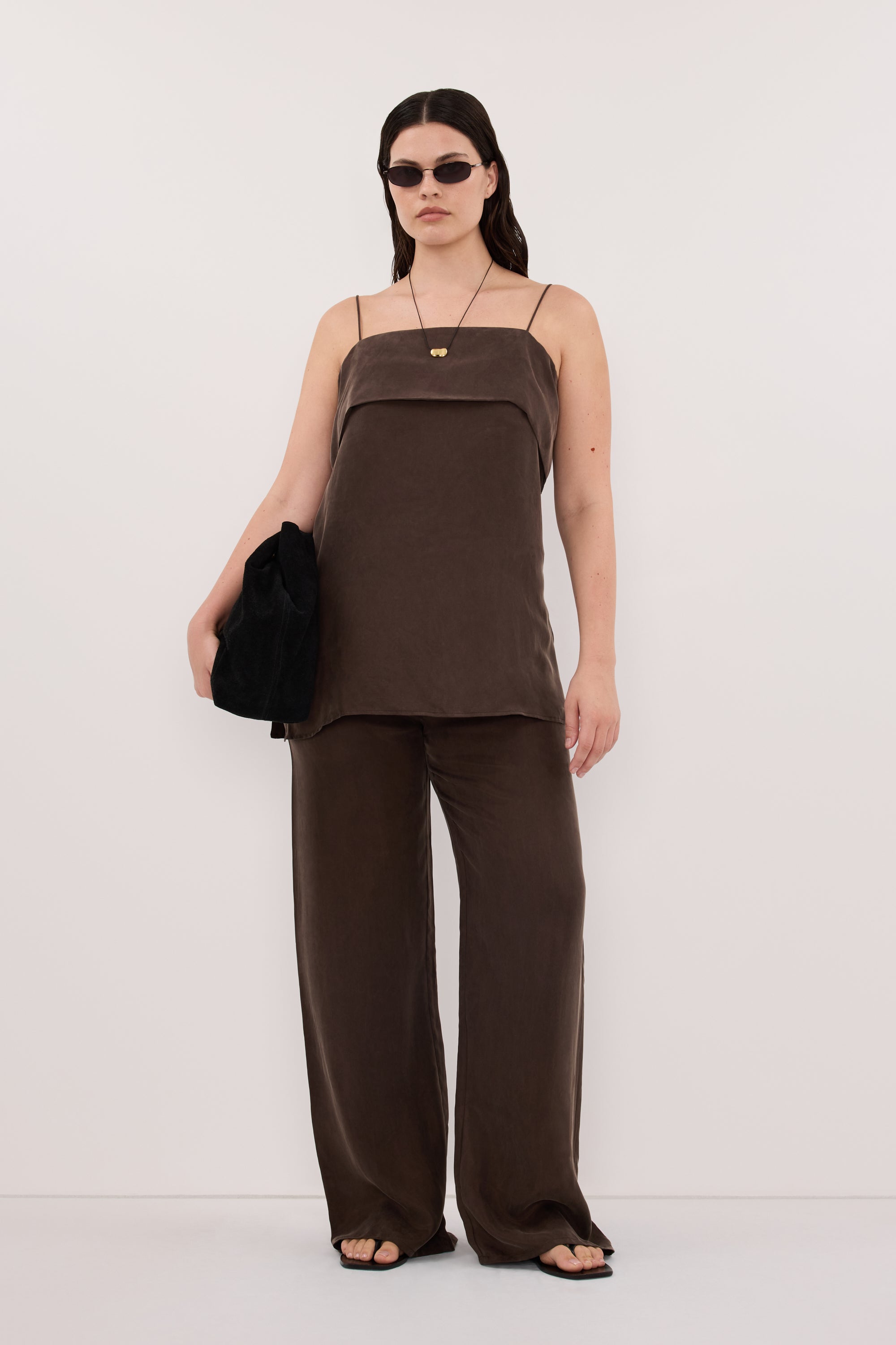 ADDIE BITTER CHOC CUPRO PANT – DISSH